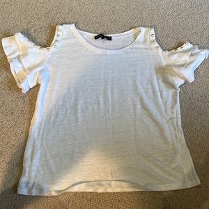 Women’s Generation Love White Linen Knit Beaded Cold Shoulder, Flutter Sleeve XS